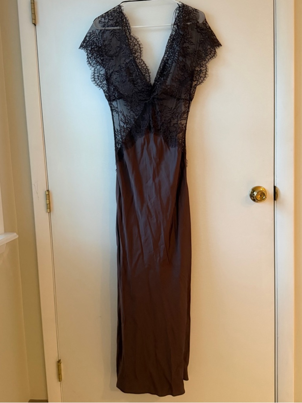 Zara Lace Satin Maxi Dress - Size: S, Color: Dark Brown (NWT)